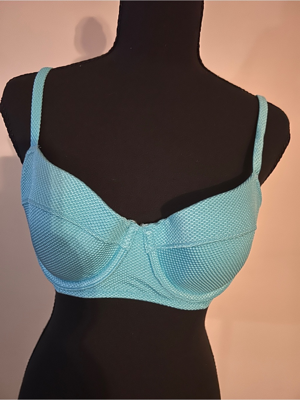 Light Blue Textured Underwire Bathing Suit Top